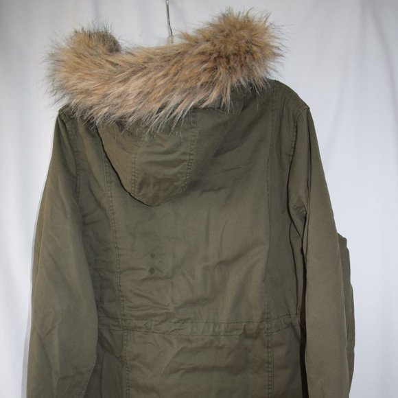 Arizona Jeans Co Green Cargo Sherpa Fur Hood Jacket Size 1X Large Jr Plus - Picture 3 of 5